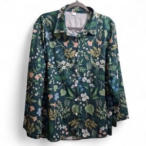 Floral Botanical Green Button-Up Shirt 2X